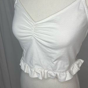 White Double Zero Ruffle Crop Tank Top